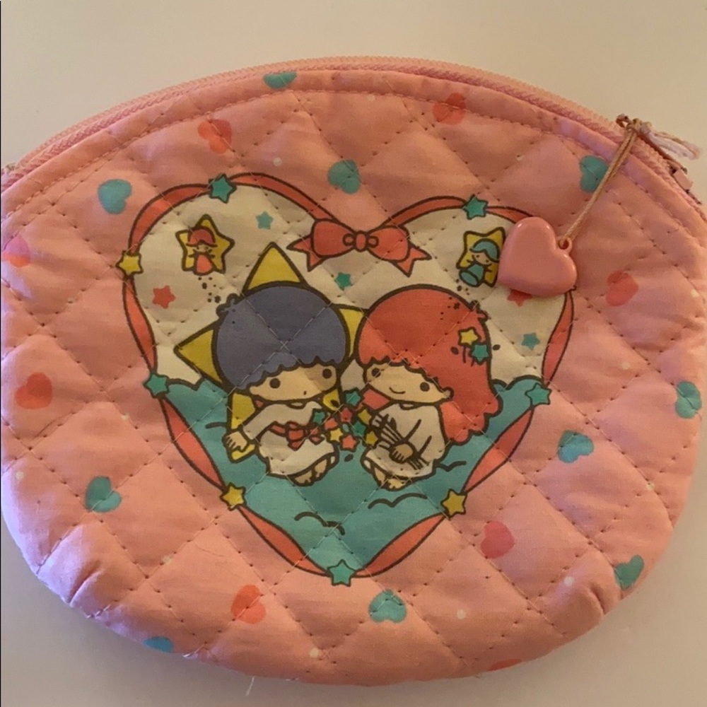 Vintage 1970’s LITTLE TWIN STARS Sanrio cosmetics bag authentic pink quilted